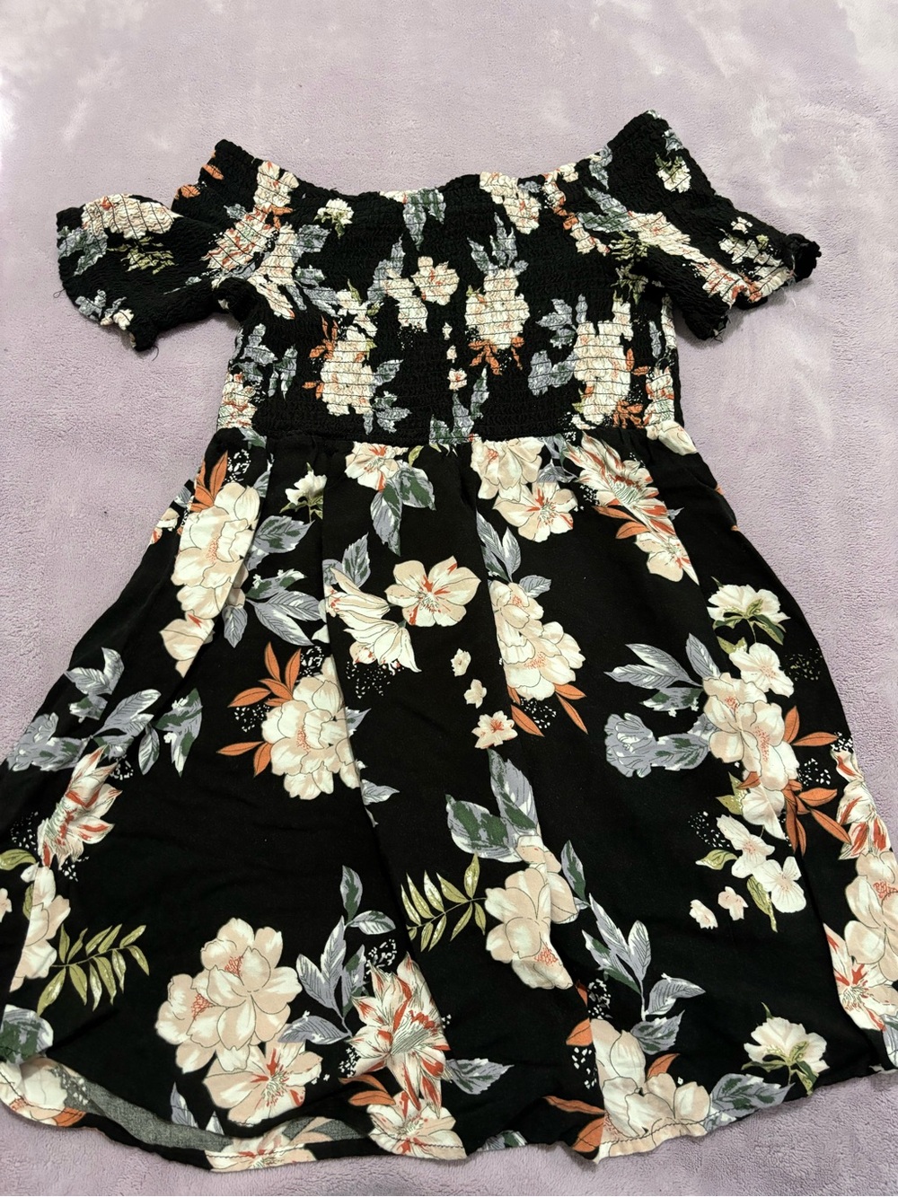 Warehouse Black Floral Off-Shoulder Smocked Top